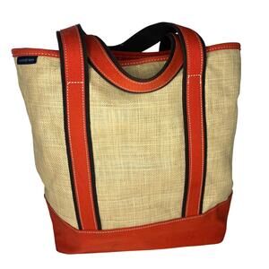 Lands’ End Rare Straw Orange Canvas Large Tote 14 x 16 Beach Coastal Classic 90s